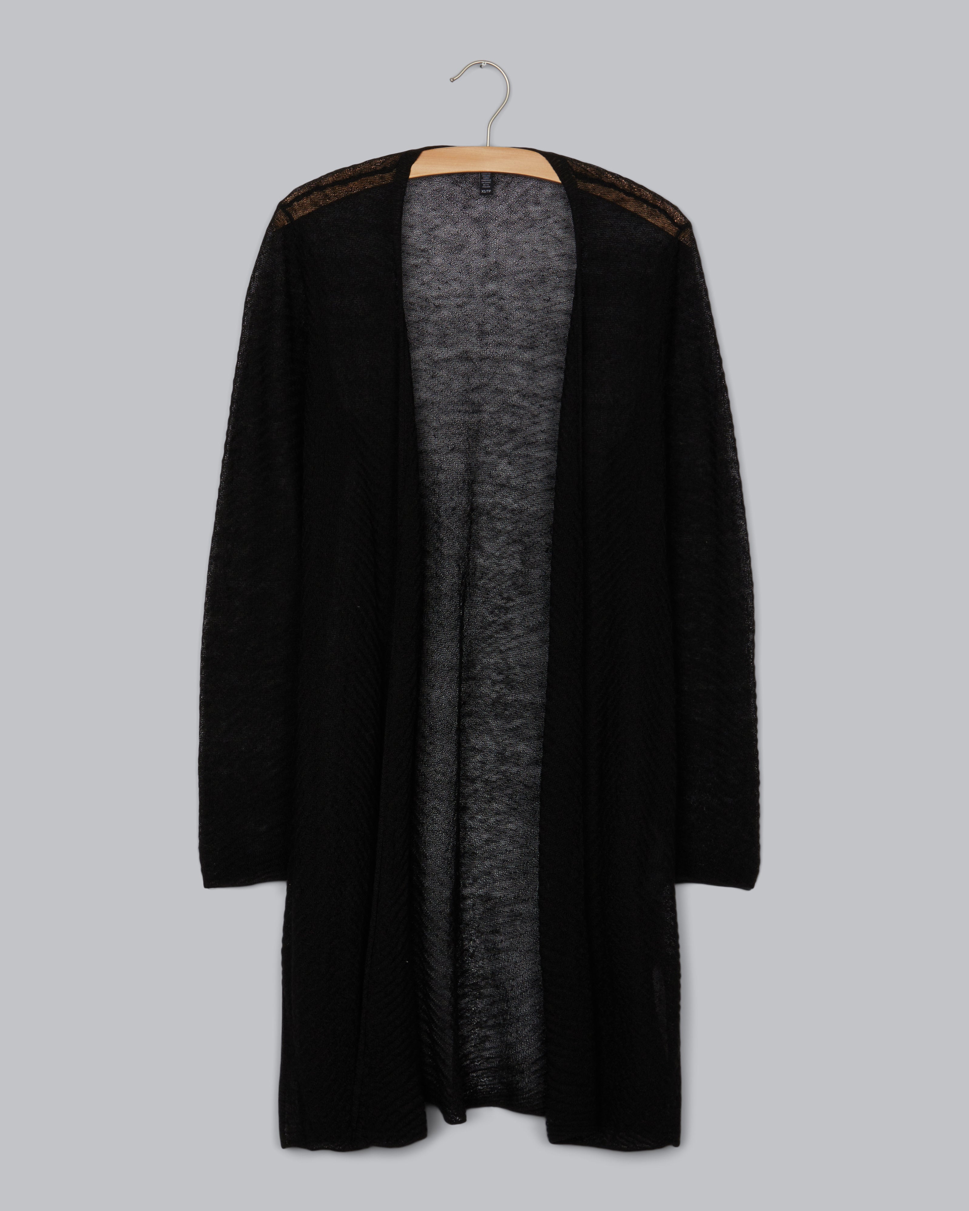 Eileen Fisher OS store One Size Open Front Sheer Hemp Knit Cardigan Sweater Black