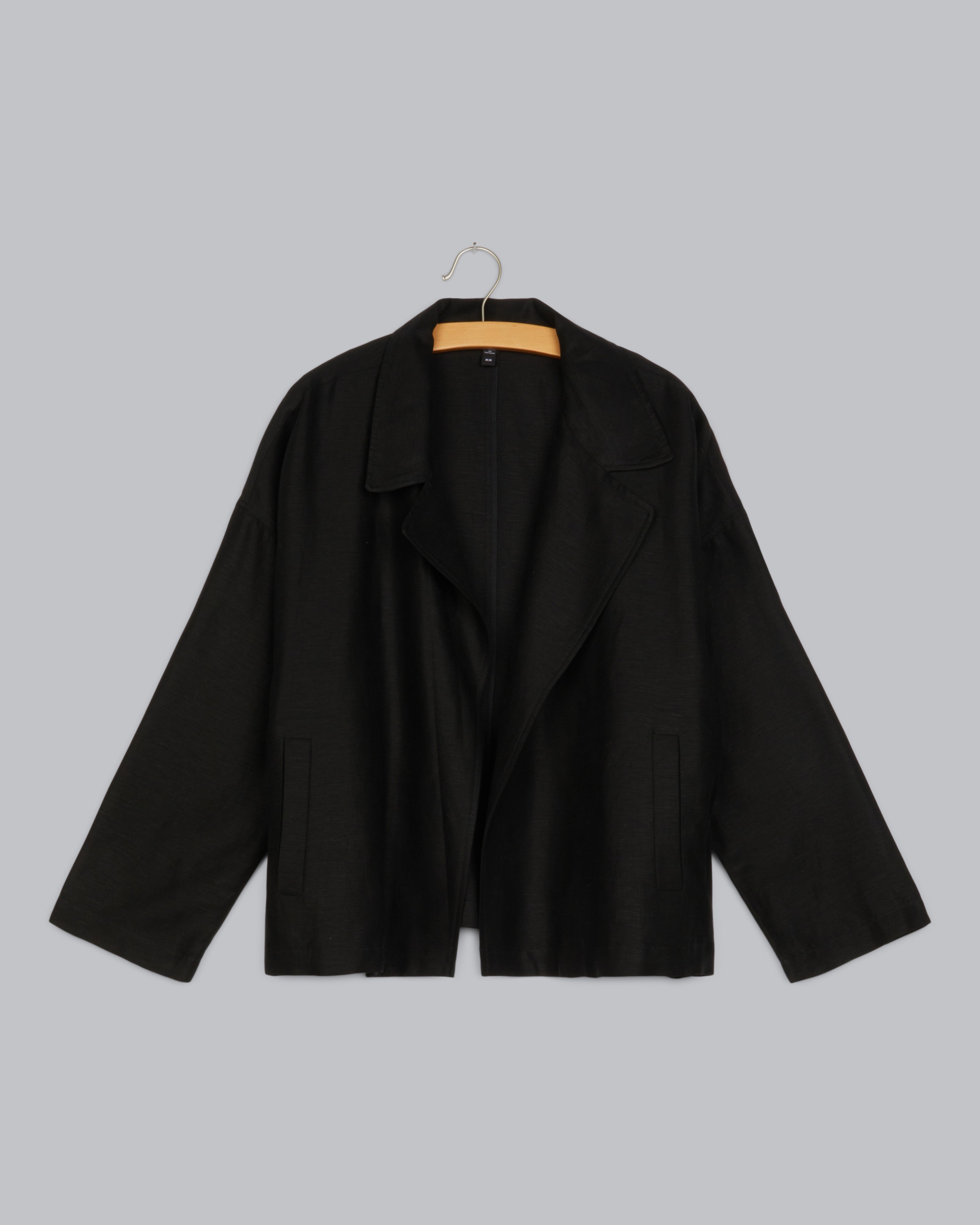 Eileen Fisher Jacket hot Black Medium Tencel Linen Slub Open Front Double Breasted