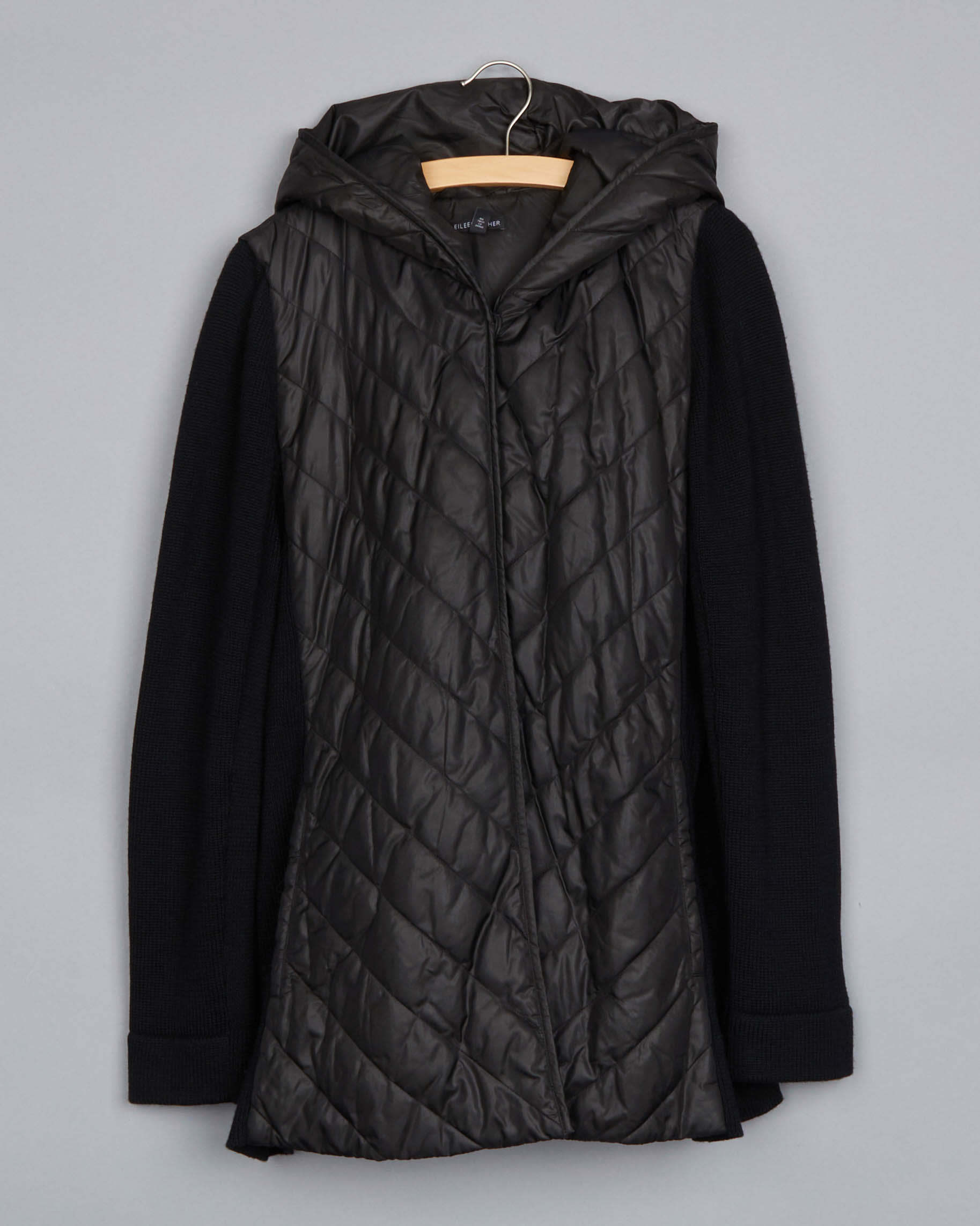 Eileen 2024 Fisher black fleece lined hooded coat